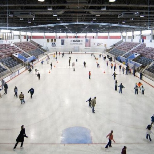 In pre-pandemic times, ice skaters enjoy the Penn Ice Rink.