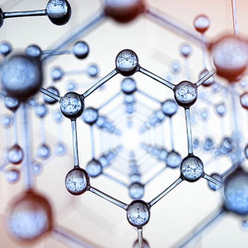 Microscopic view of nanoparticle materials in a repeating hexagonal pattern.
