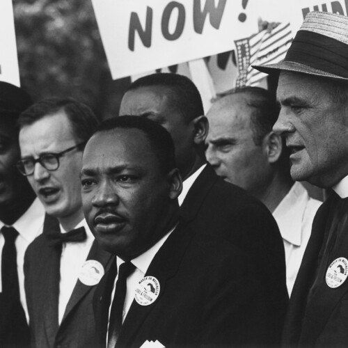 Martin Luther King Jr. among a group of protesters.
