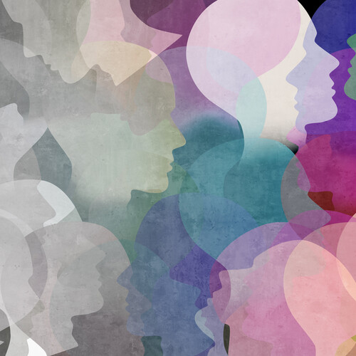 Silhouettes of multi-colored heads
