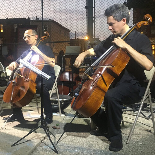 Celloists performing