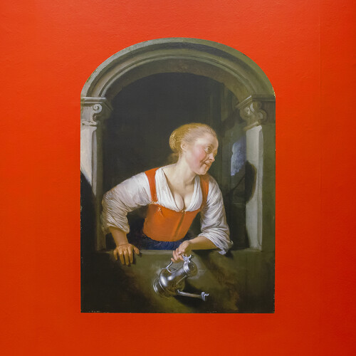 Dutch painting with woman pouring from kettle