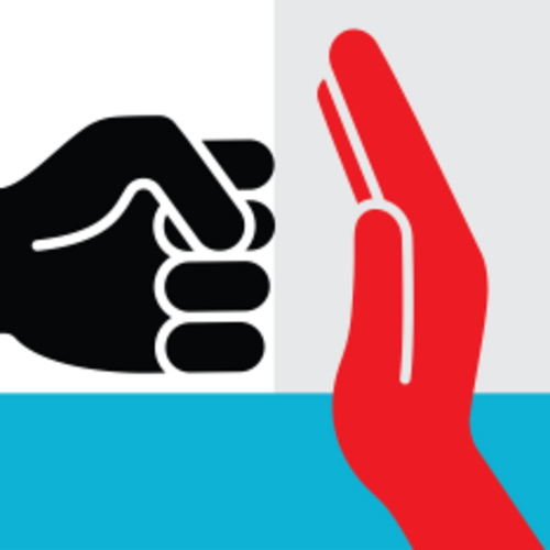 An icon of a fist being stopped by a palm to the right.