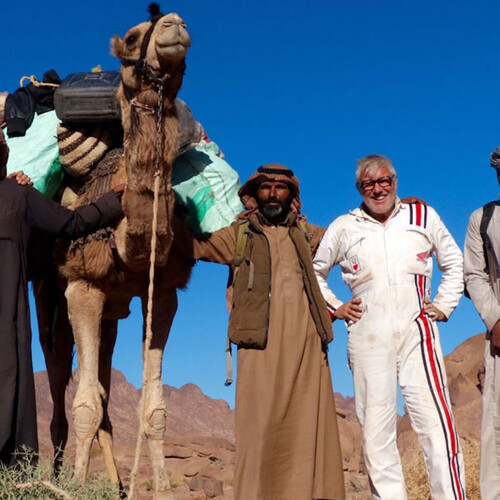 Explorers and camel.