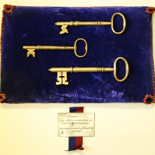 Ceremonial gold-colored keys on a pillow