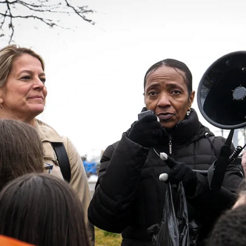 Tammy Reeves and fellow advocates when giving a speech.