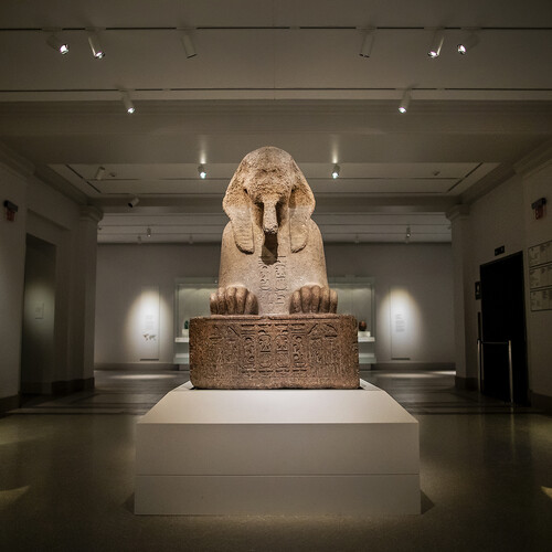 Ancient sphinx in a gallery.