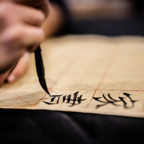Chinese calligraphy brush strokes against paper.