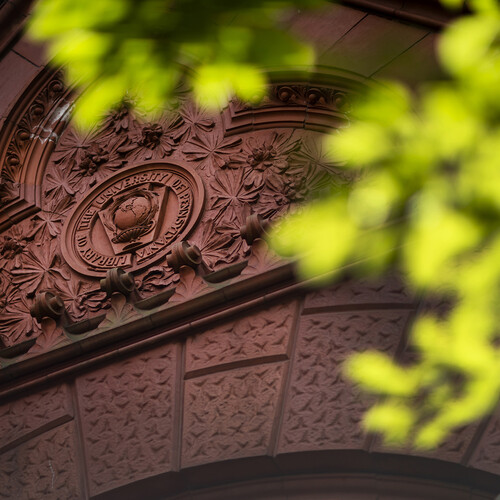 Close up of Fine Arts building, with green tree in front