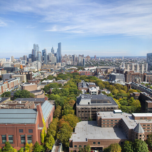 View of Philadelphia skyline from campus