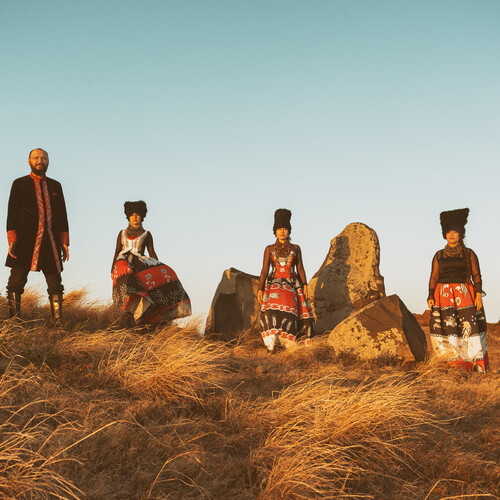 The DakhaBrakha group posing outdoors in traditional Ukrainian dress