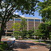scene in front of van pelt library with masked people