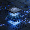 A computer chip illuminated and elevated with the letters AI printed on it.