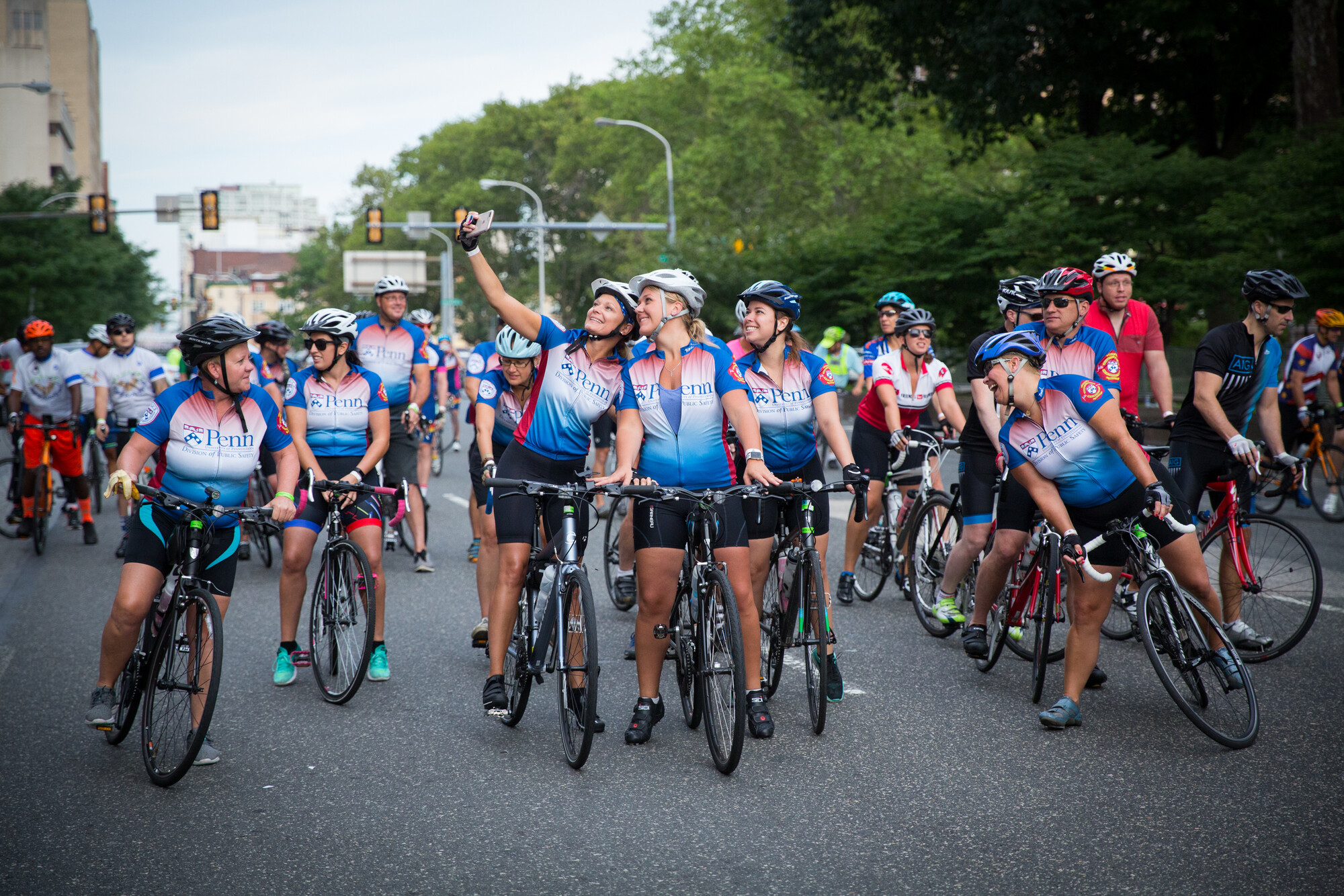 Division of Public Safety team members pause for a selfie at the starting line of the 2018 Tour de Shore