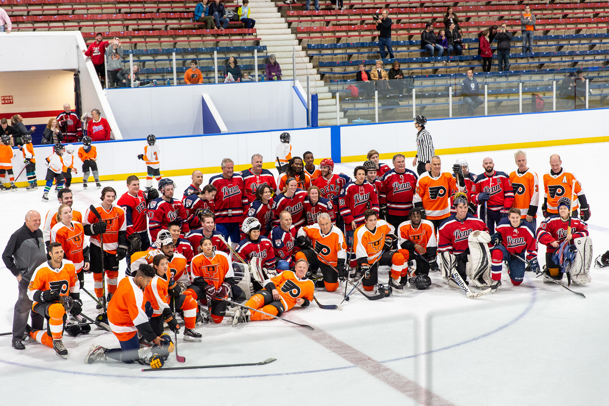 Team portrait of the Flyers at the Penn Skating Rink