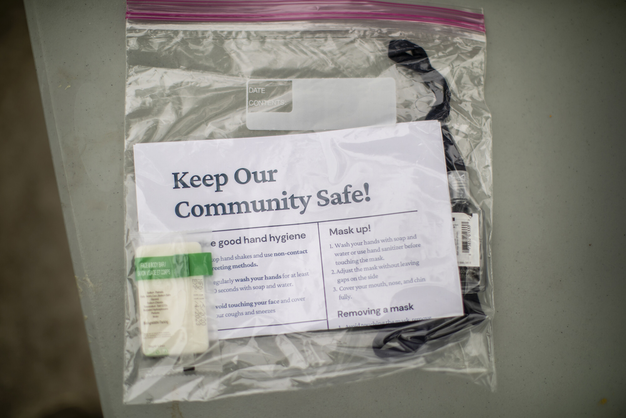 bag with mask for handouts