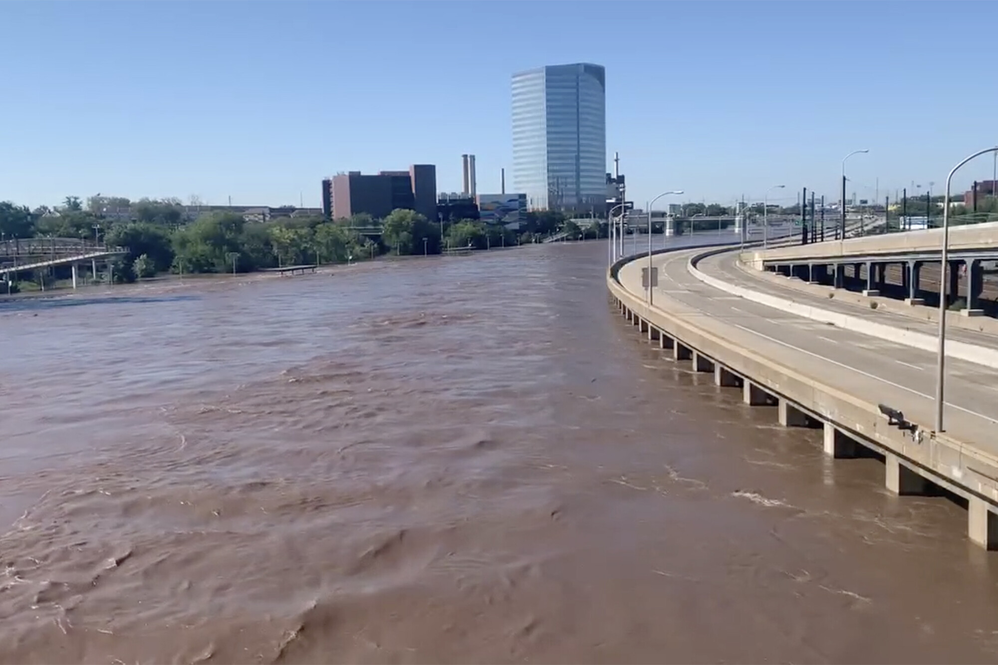 Schuykill River flooded to nearly street level.