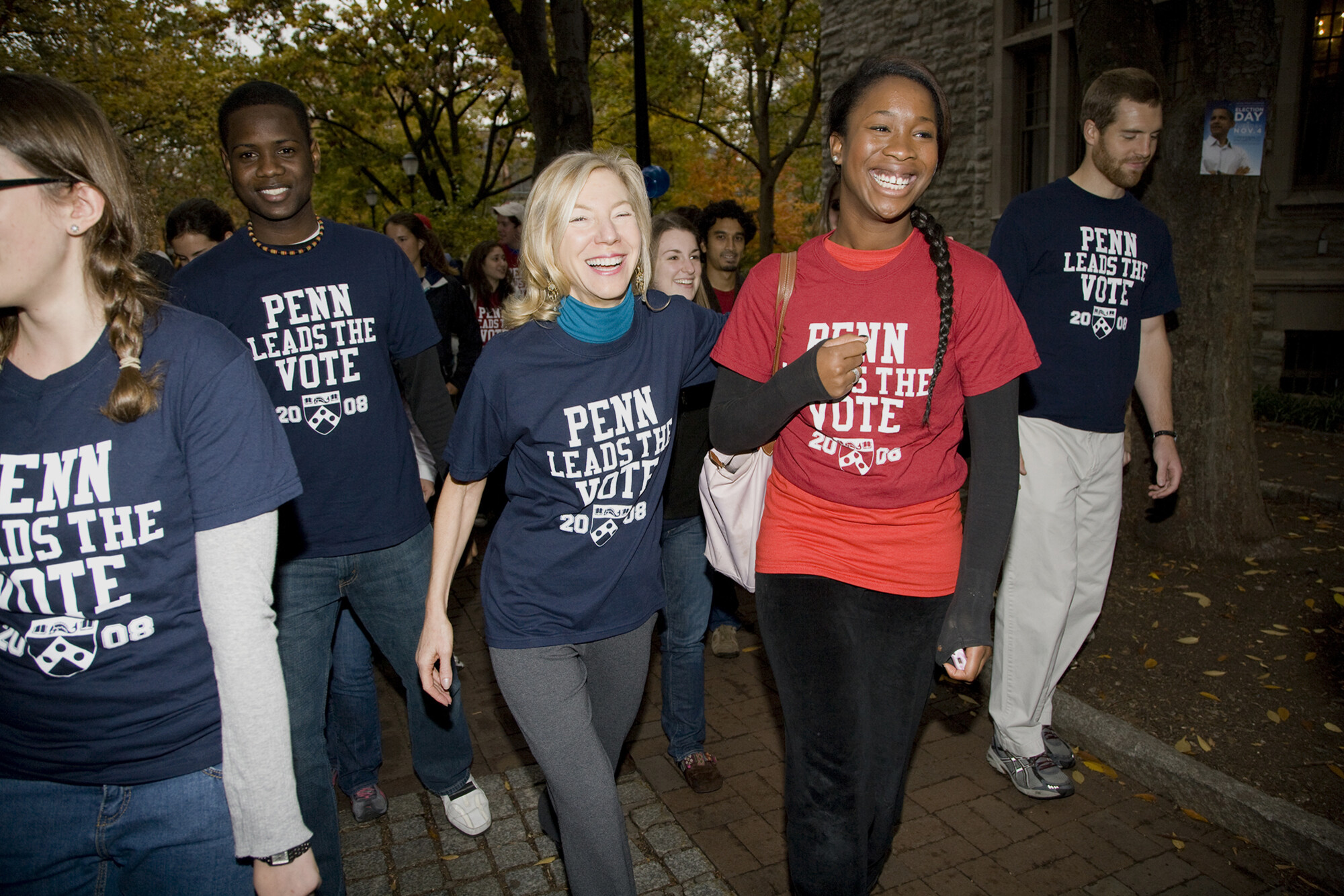 penn president amy gutmann with students on election day