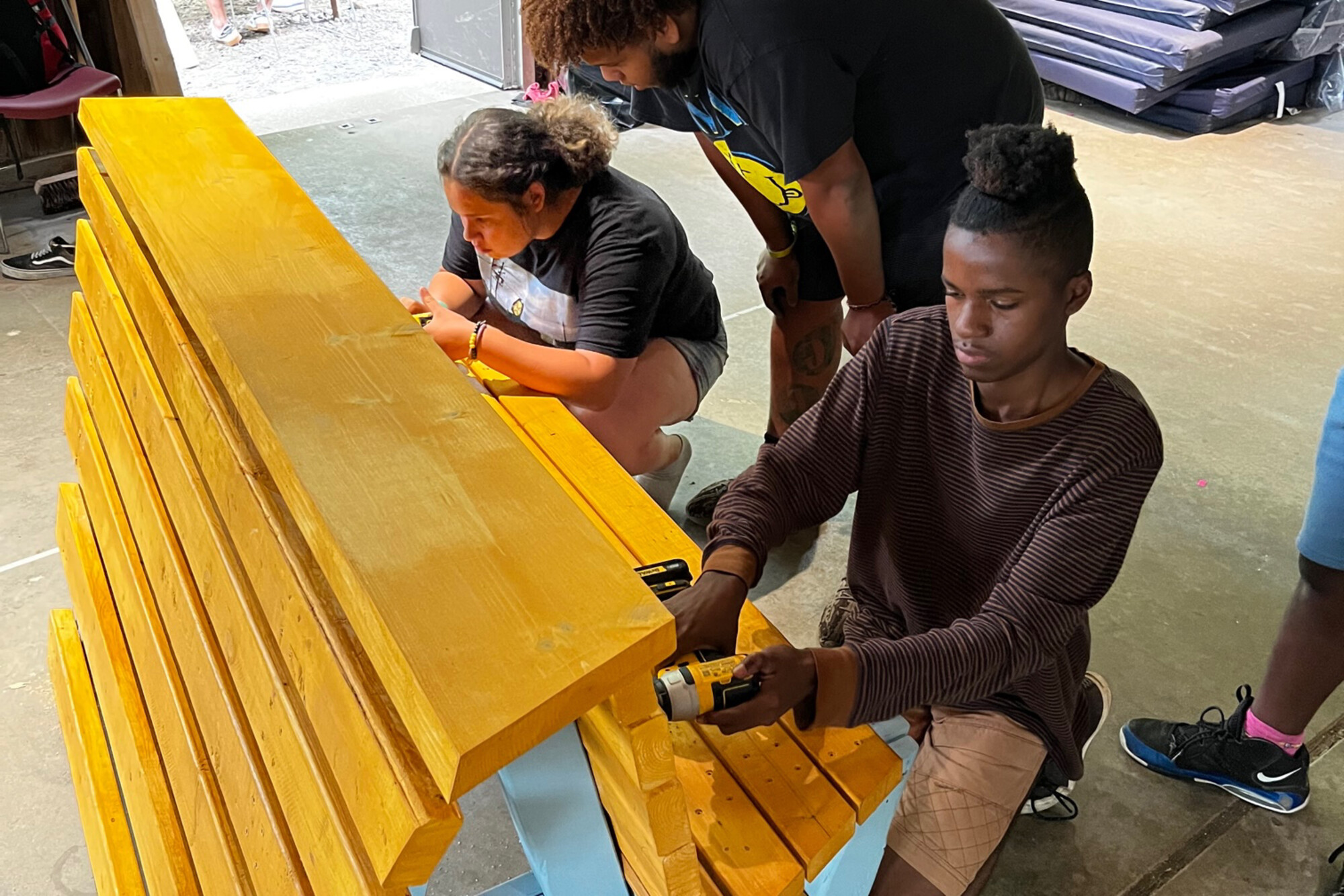 design to thrive benches being built