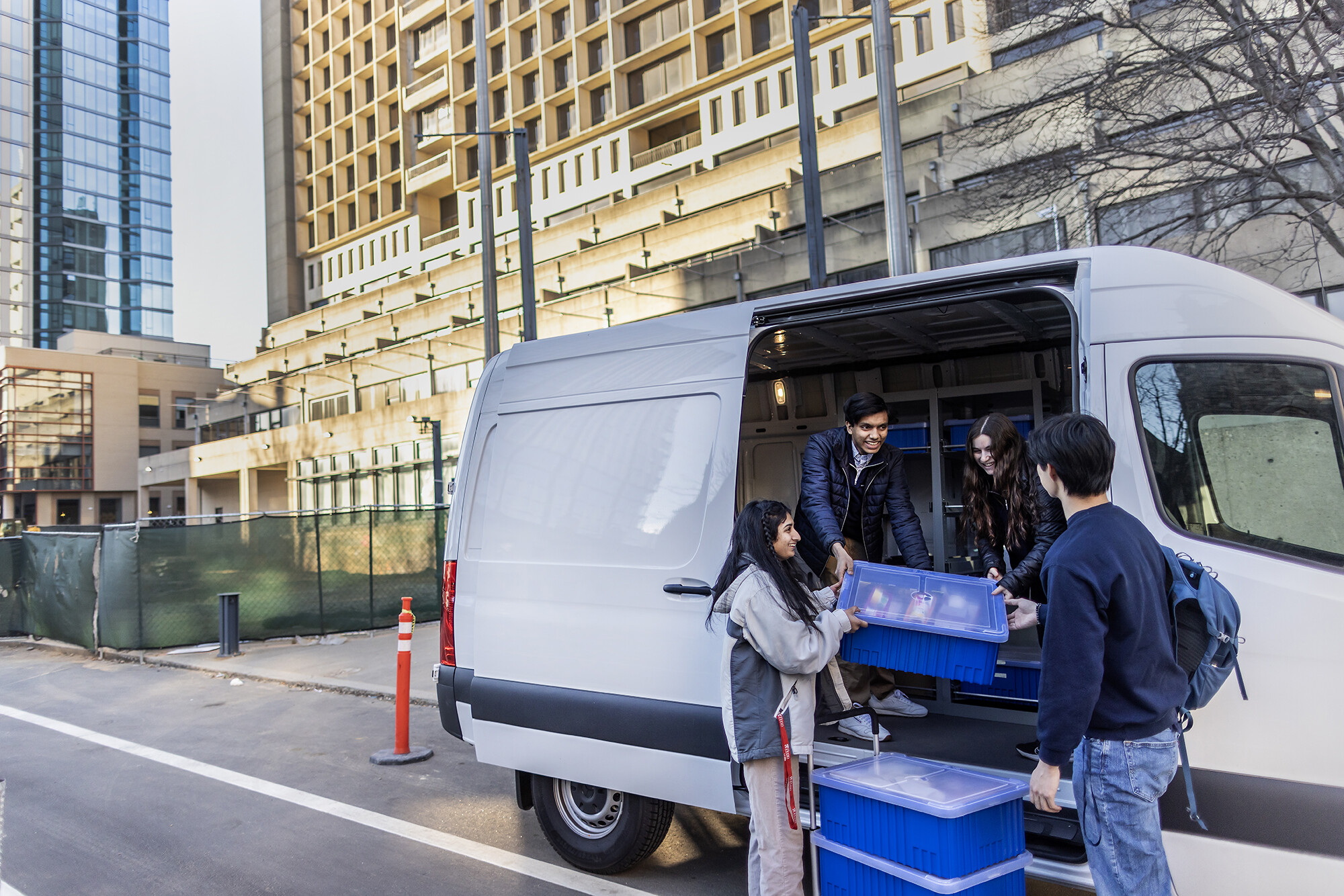 shelter health students with the van