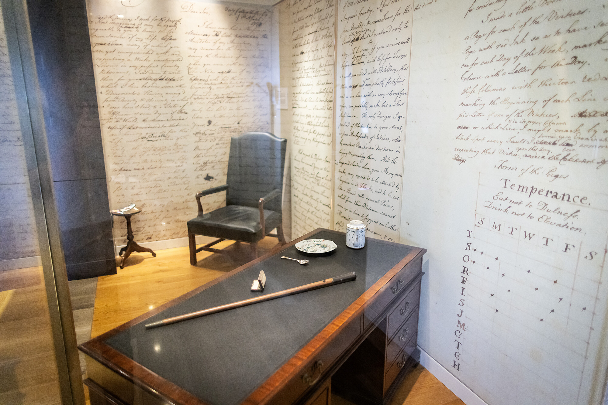 A staged room of Ben Franklin’s office.