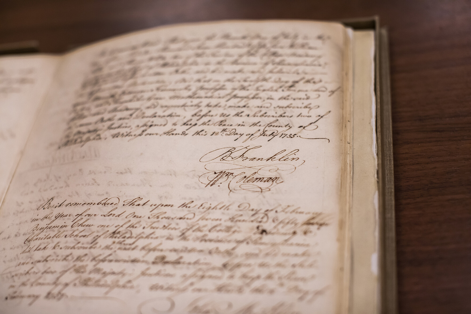 A historic book from Penn Archives with Ben Franklin’s signature.
