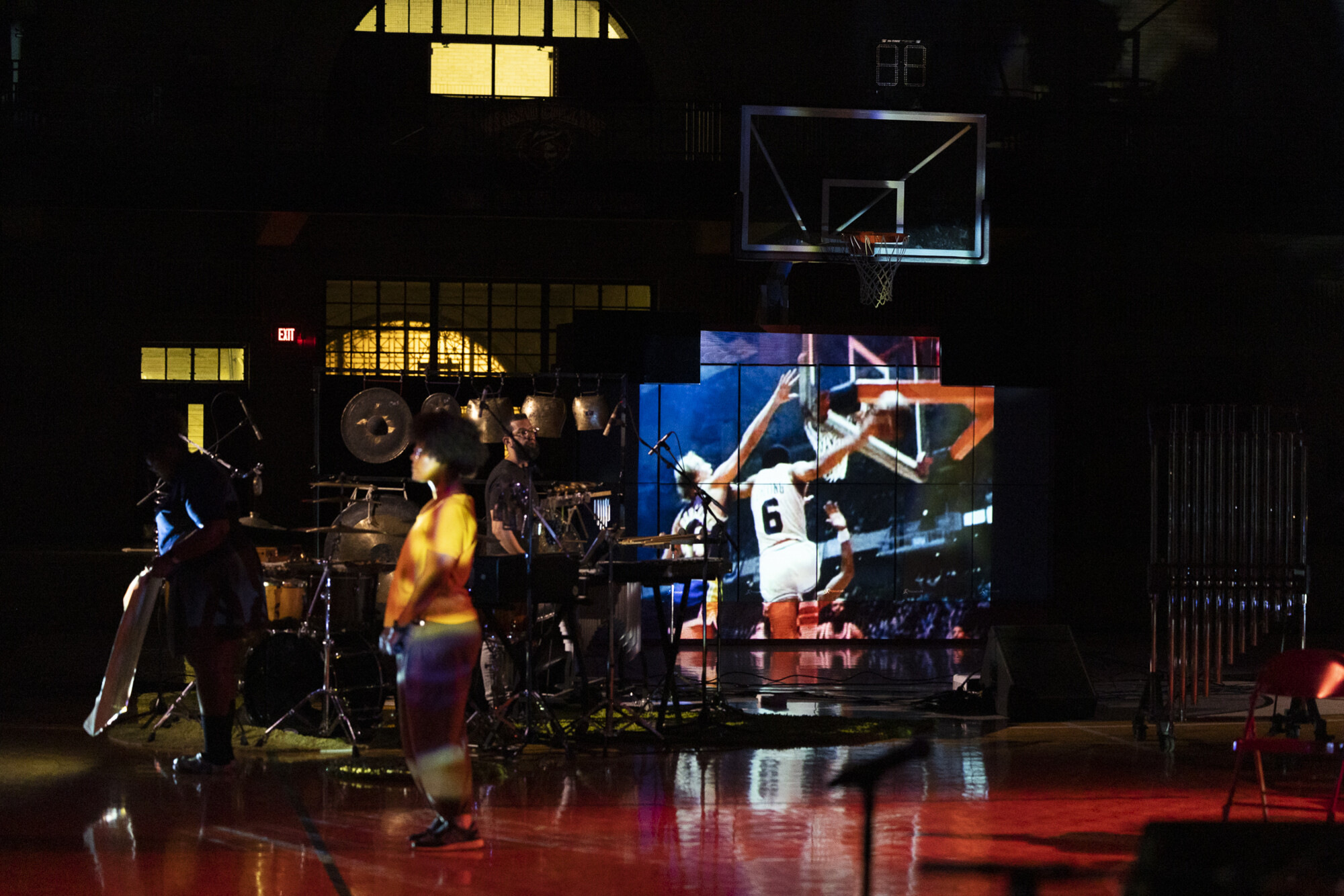 basketball images projected during performance