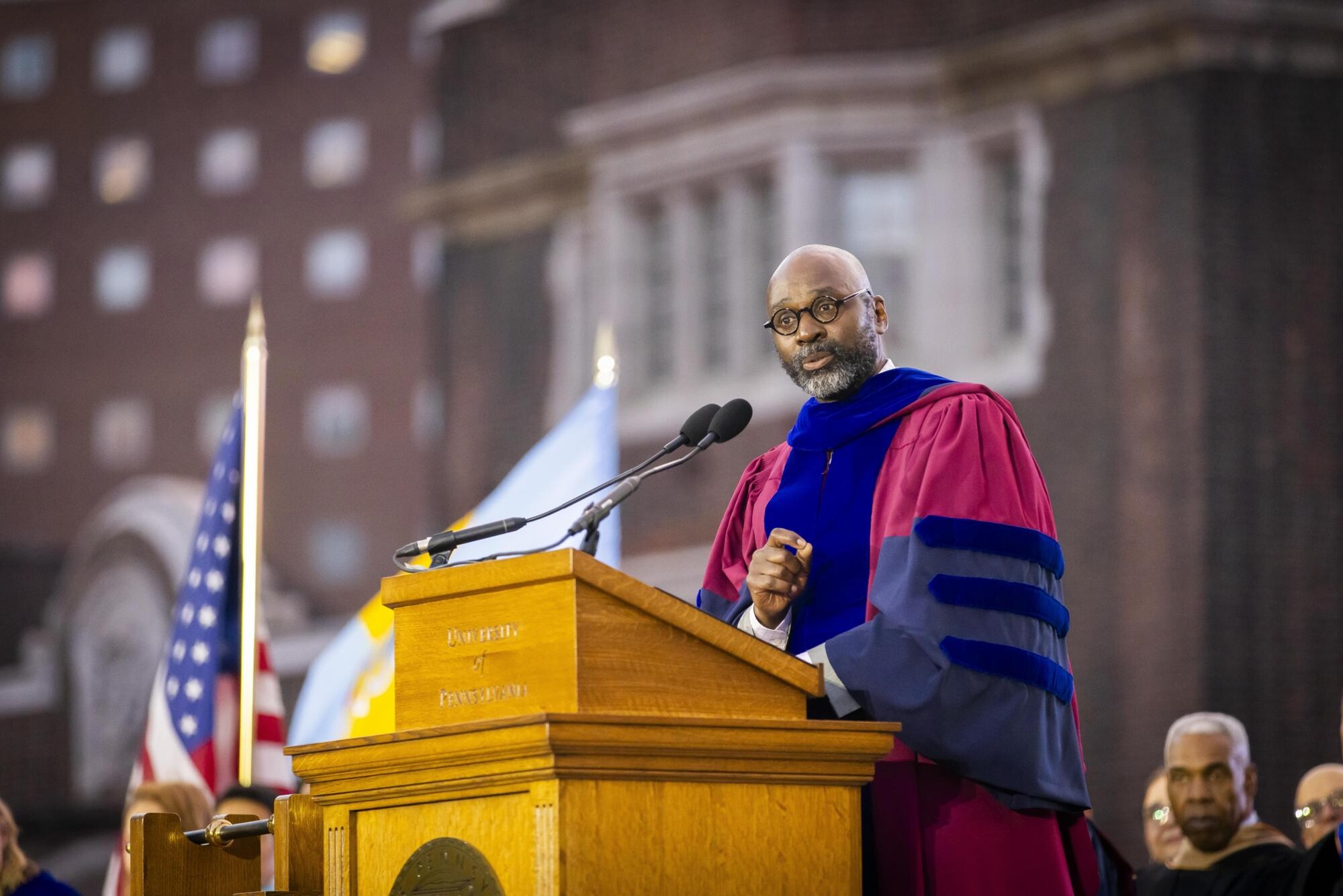 Provost John L. Jackson Jr. at the podium at Convocation for the Class of 2028.