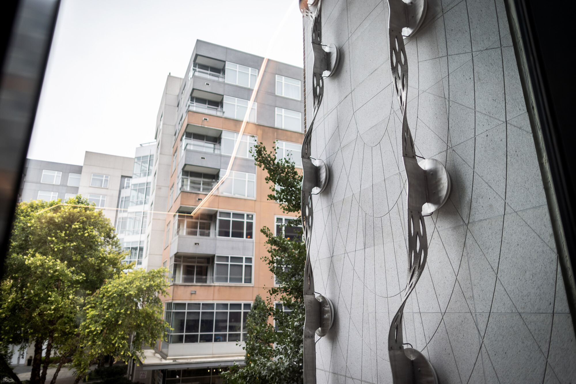 The side of the Amy Gutmann Hall building’s exterior.