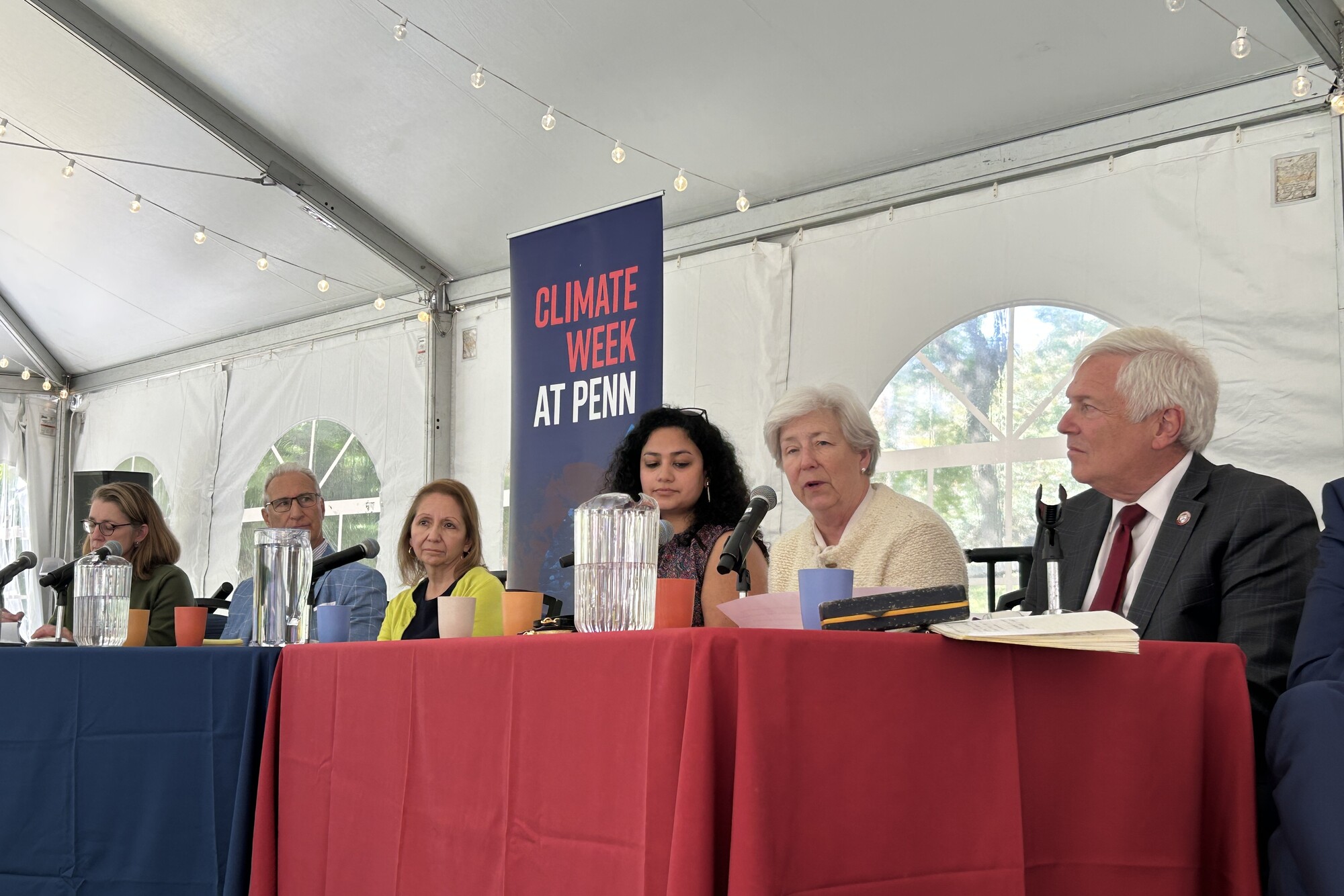 A panel of climate deans at a table during Penn’s Climate Week.