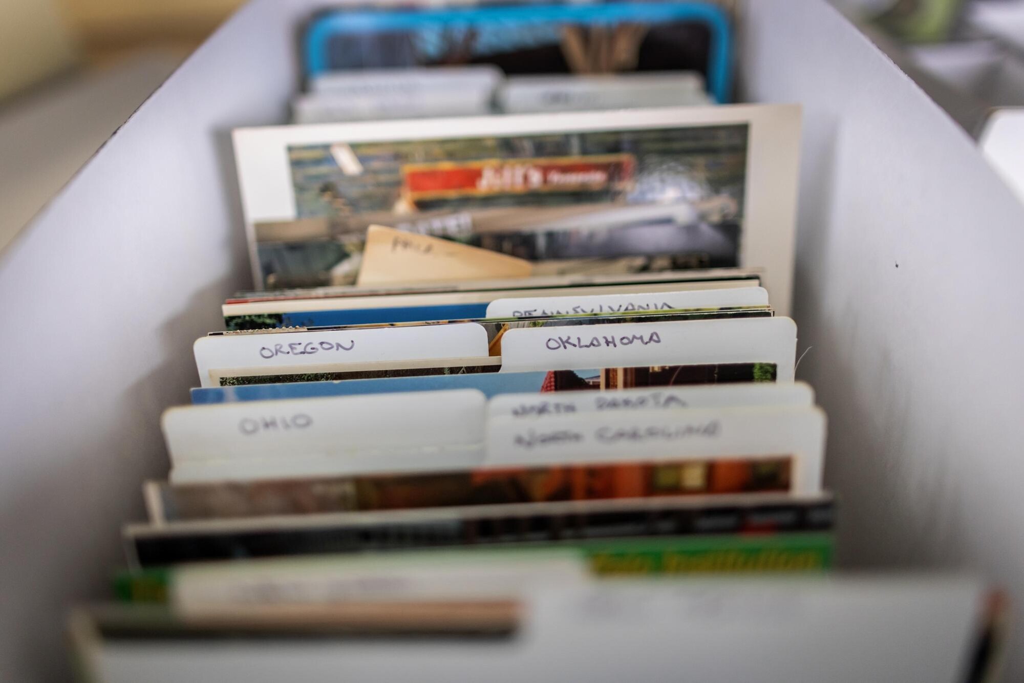 A box organized by state of pictures of historic public markets.