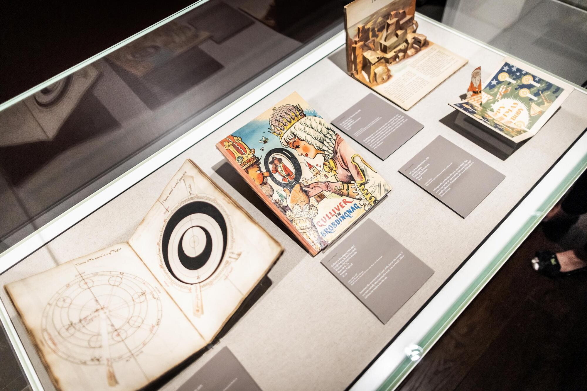 books in a glass case