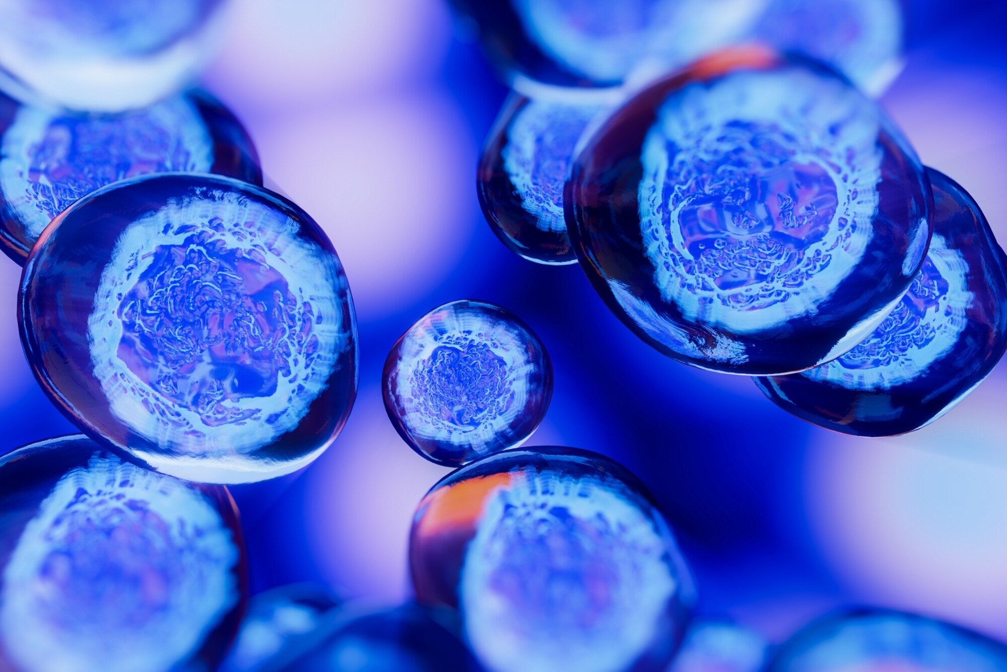 3D rendering of cells on a blue backdrop 