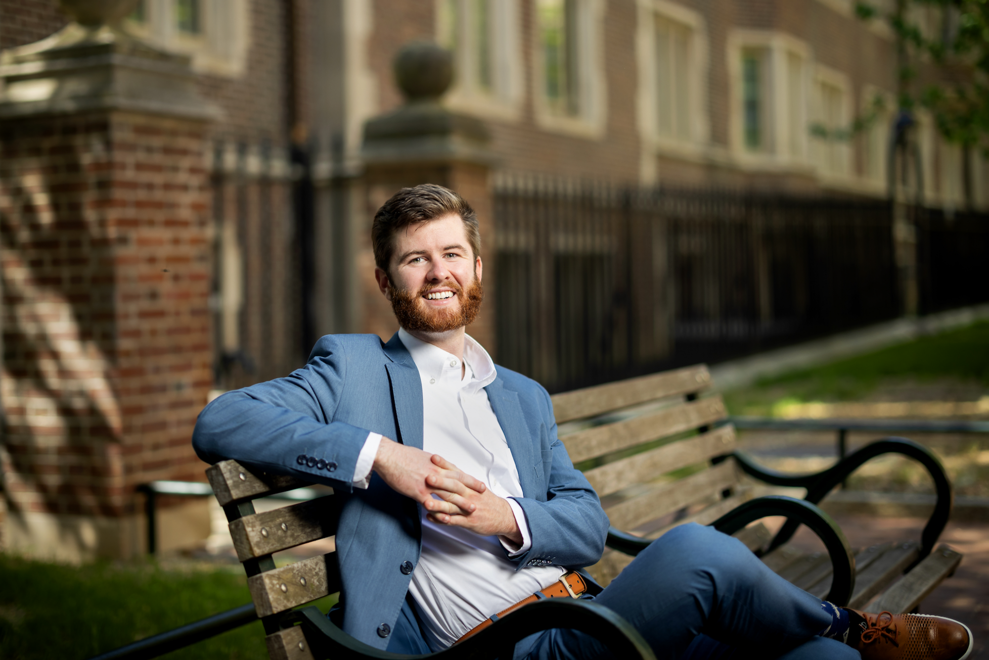 Chip Chambers sits on a bench.