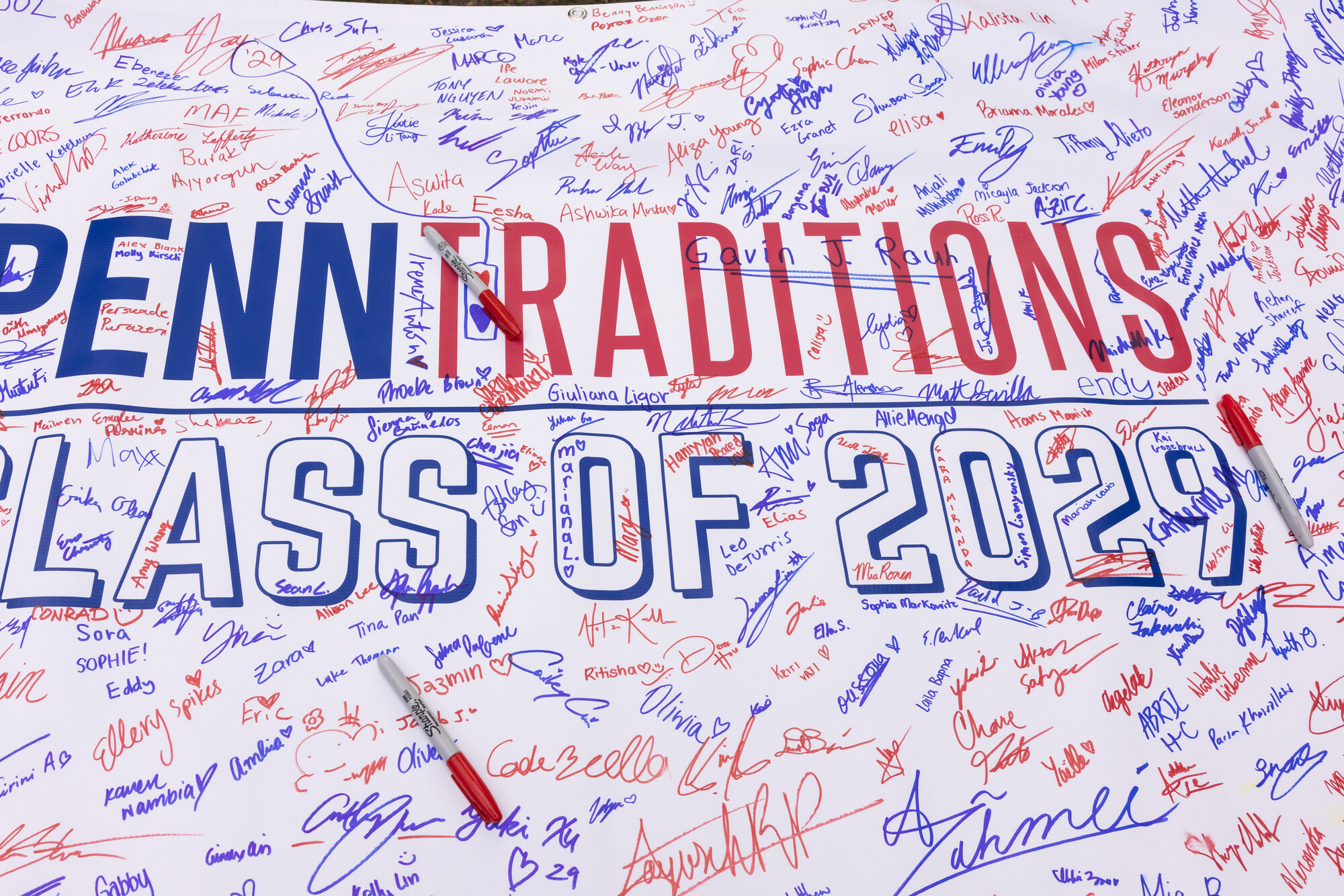 The PENN TRADITIONS CLASS OF 2029 banner signed by students