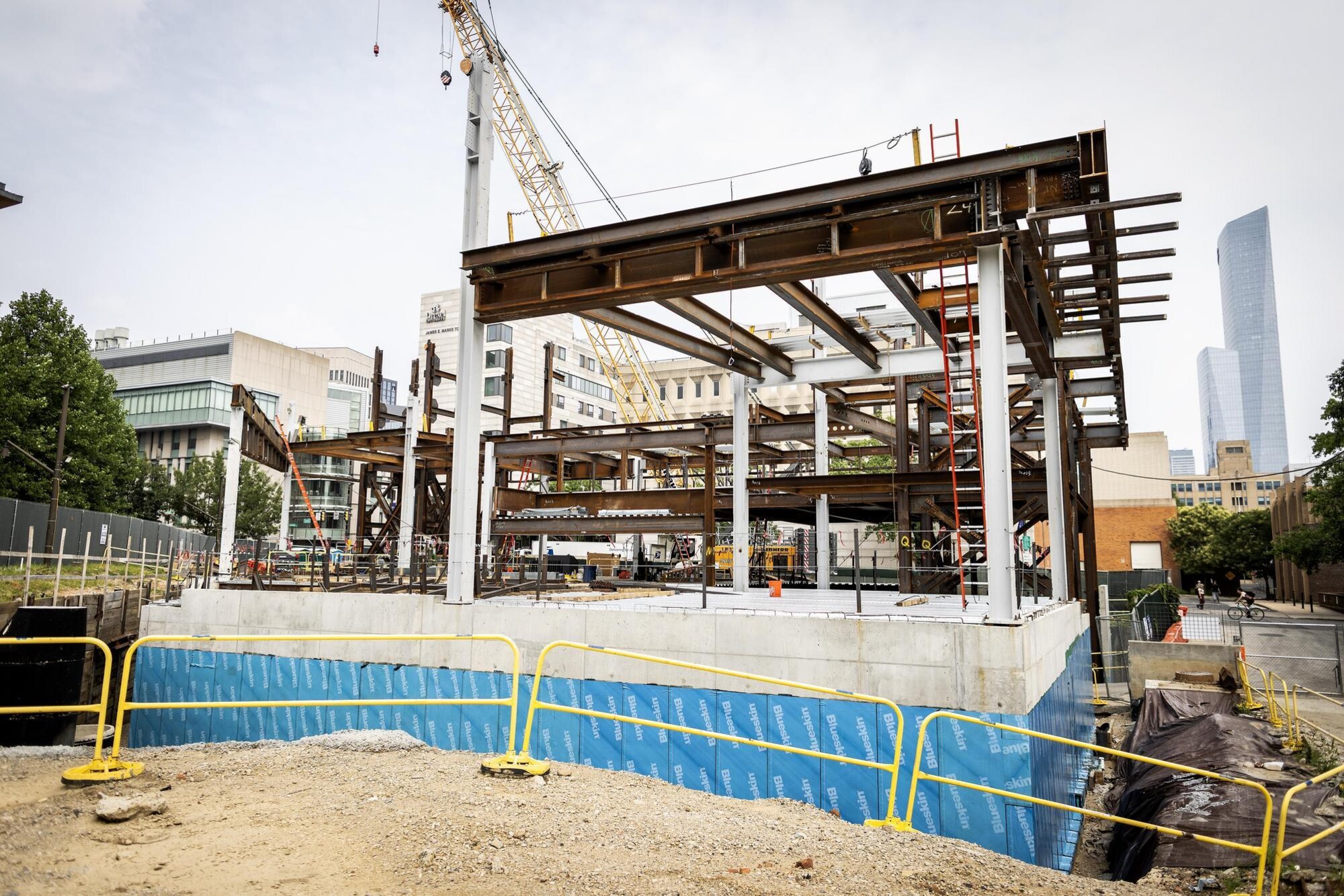 The exterior of Penn’s performing arts center under construction.