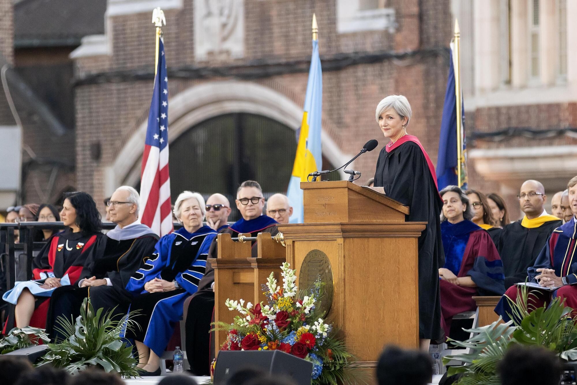 Whitney Soule at the podium during Penn’s Convocation.n