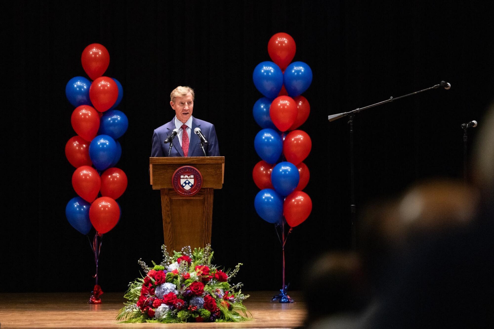 Penn President J. Larry Jameson at the podium during NSO event.
