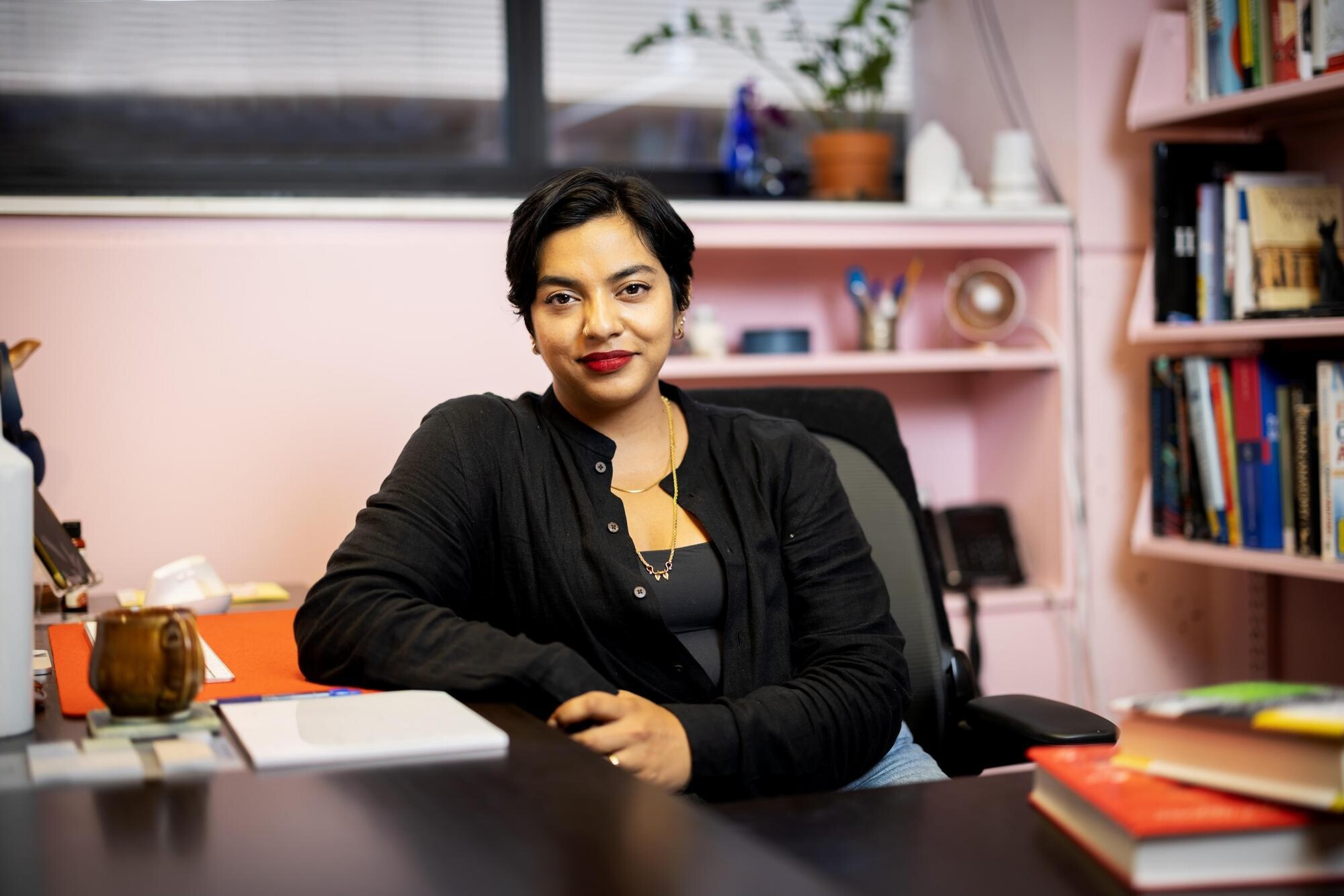 Mallika Sarma sits in her office.