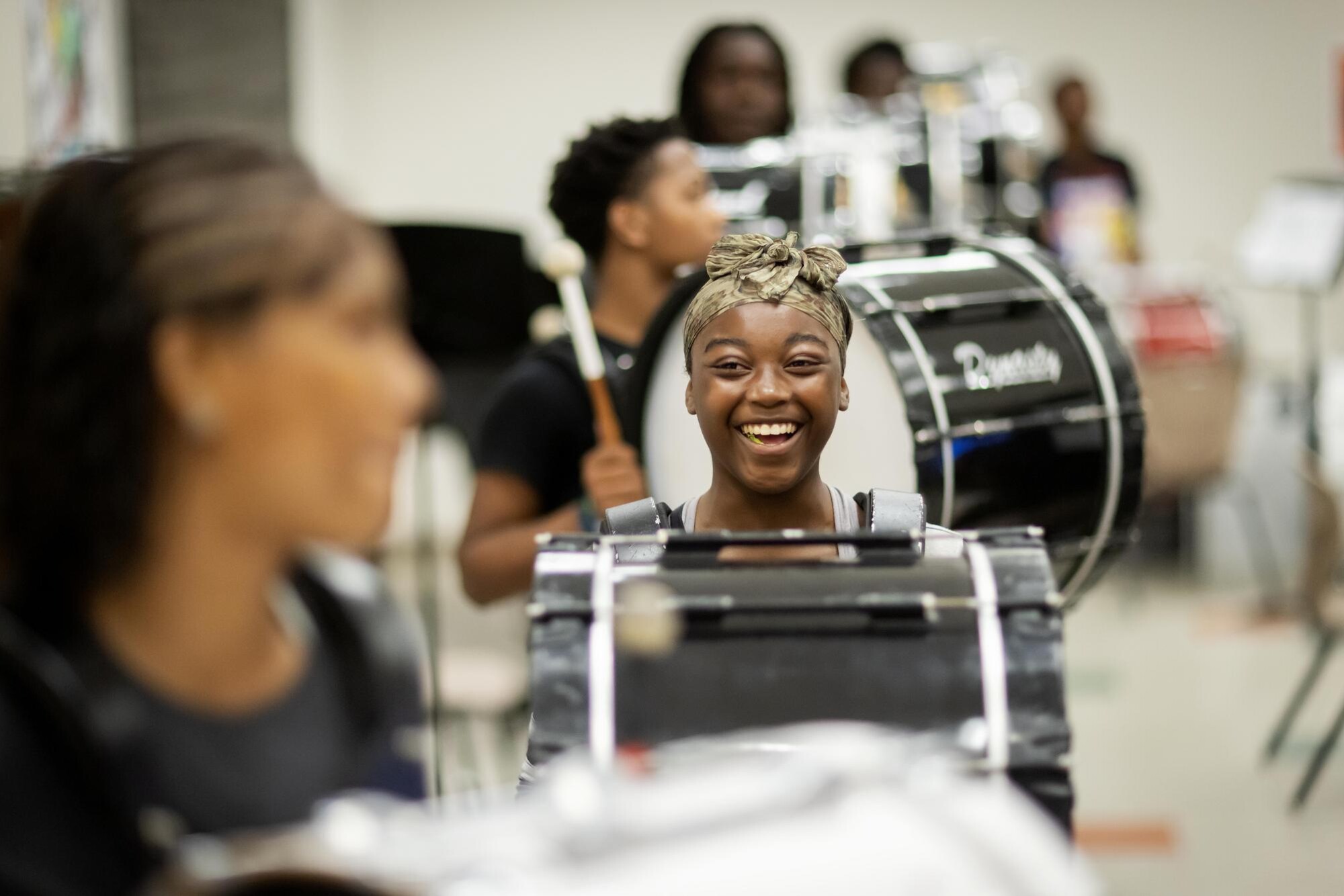 Grade school drummers in music class.