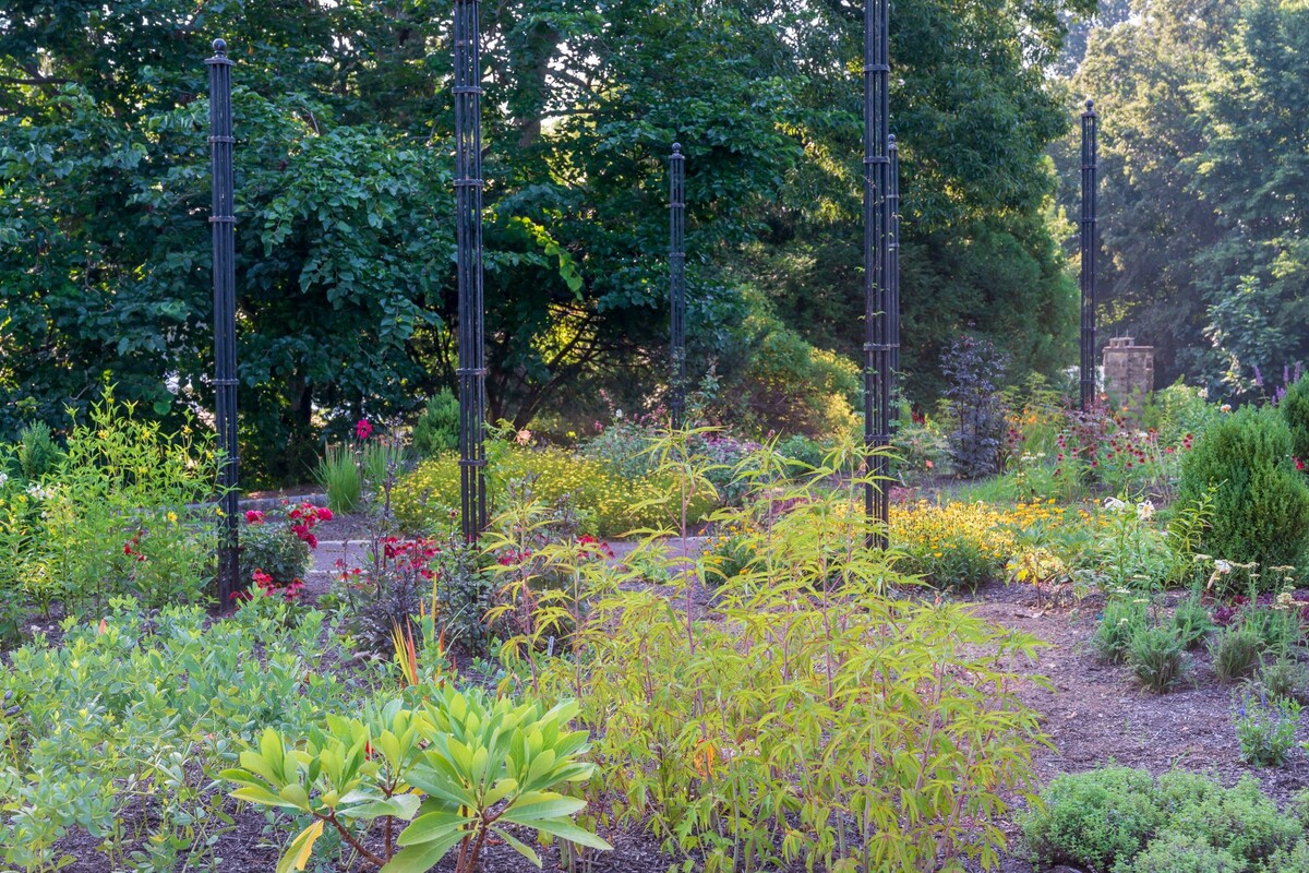Garden fixtures with plants and shrubs