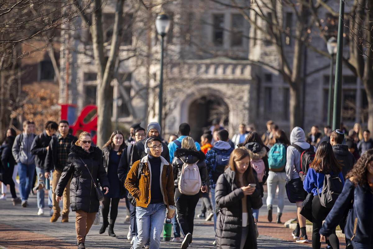 Penn students on Locust Walk in January.