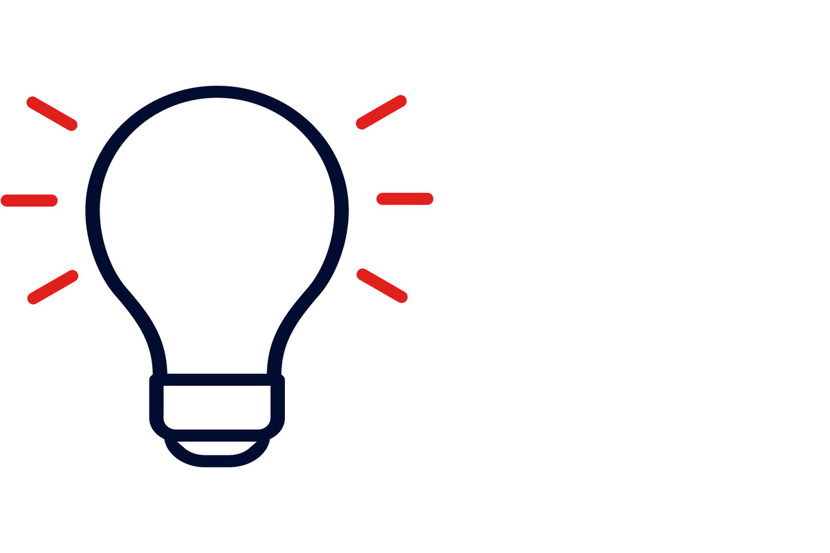 An illuminated lightbulb.