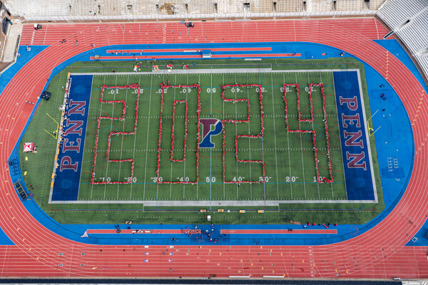 Class of 2024 spelled out on Franklin Field.