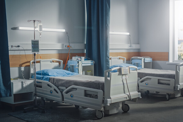 Empty hospital beds in an IC unit.