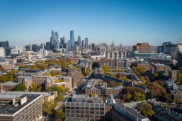 Aerial view of College Hall and Penn’s campus.