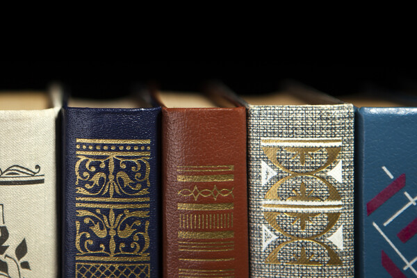 Spines of historic books.