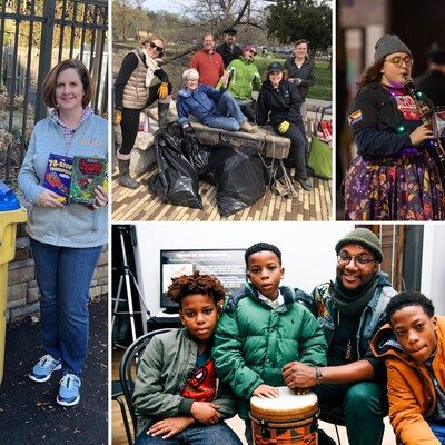 Five pictures of Penn employees volunteering.