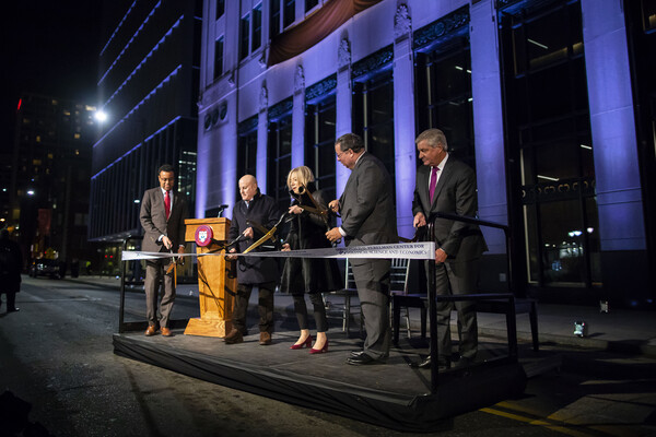 VIPs cutting the Perelman building ribbon