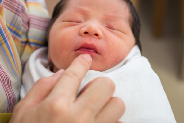person holding swaddled newborn baby